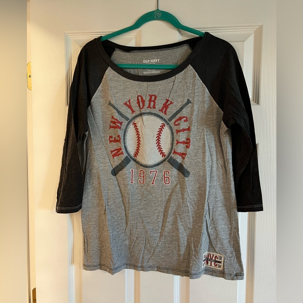 Old Navy New York City Baseball Shirt - Gray and Black